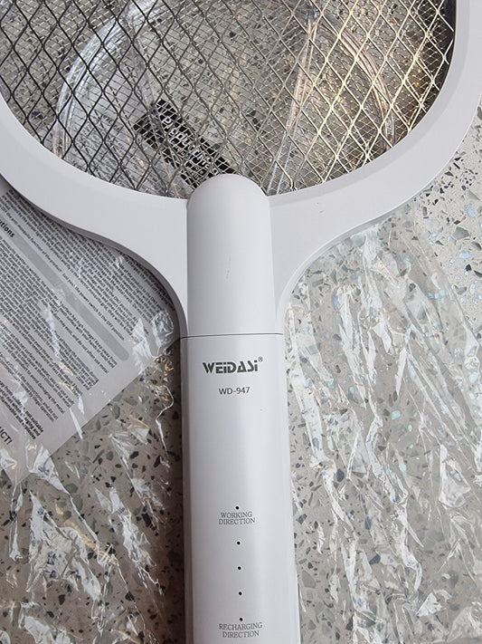 Raqueta Pro Electrica Mata Mosquitos Moscas Plus Con Base